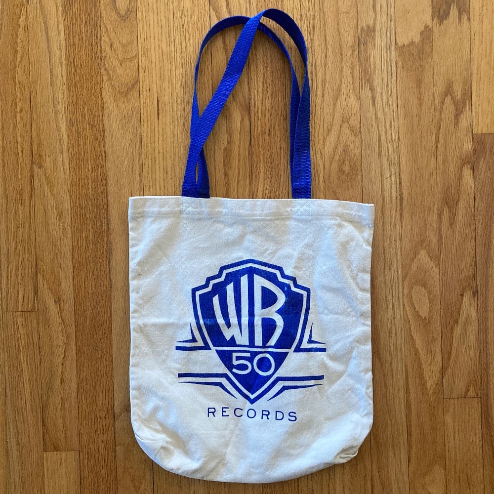 Mini Canvas Warner Bros Records Tote Bag from 50th Anniversary Blue and Natural